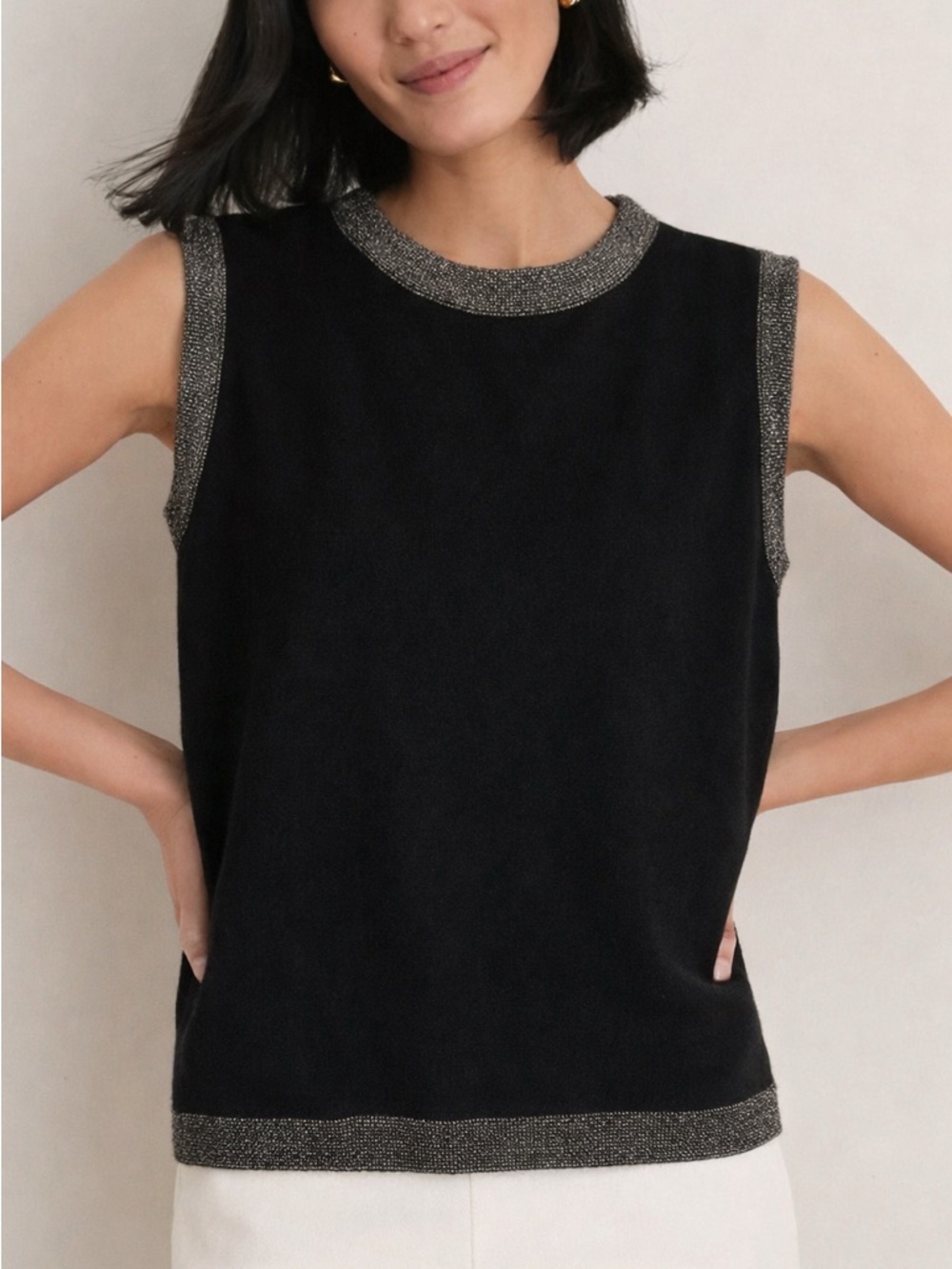 Karen Lessly Women's Sleeveless Sweater Black Metallic Gold Trim Size 3XL